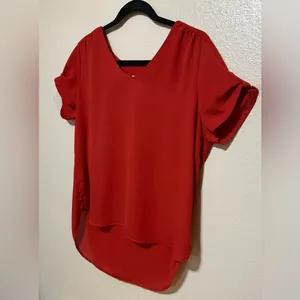 Meraki Orange High Low Blouse Women’s Large V Neck Short Sleeve Top thumbnail 3