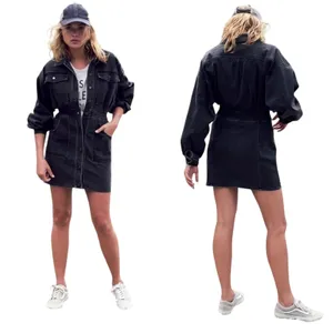 Vintage Free People Black Denim Mini Dress Medium thumbnail 2