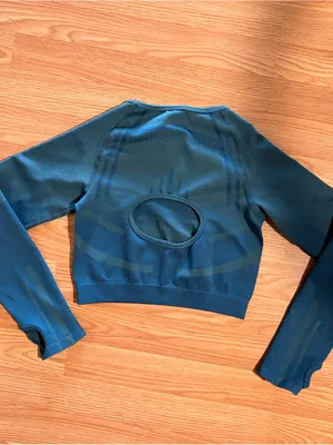 Gymshark Seamless Long Sleeve Crop Top - Teal Blue thumbnail 2