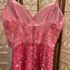 Elegant Pink Velvet Sequin Mini Dress thumbnail 6