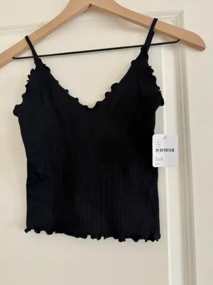 NWT Free People Intimately Cami Tank Top XS/S black Lettuce Hem Knit Ribbed thumbnail 2