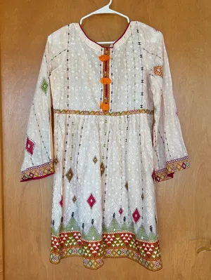 Almirah Lawn Pret Suit Women Small Off-White Cotton Tribal Print‎ Tassel Kurti thumbnail 1