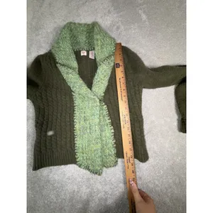 Guinevere Anthropologie Women's S Green Cable Knit Wool Blend Cardigan Sweater thumbnail 7