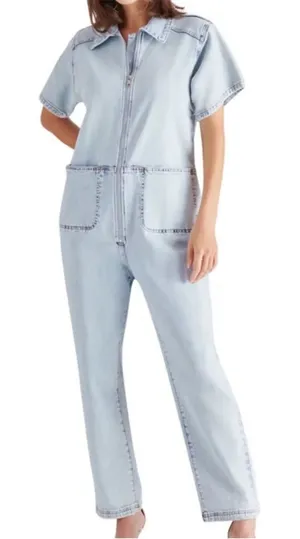 NWT Steve Madden Eira Denim Jumpsuit Stone Wash Blue Size XS Retail $129.00 thumbnail 1