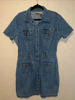 St. John's Bay Blue Denim Short Sleeve Button-Front Dress Size 16 0914262 thumbnail 1