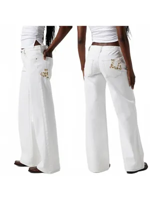 Pacsun Casey Low Rise Baggy Jeans Leopard LA & Heart Patch White NWT Tirza Sz 24 thumbnail 2