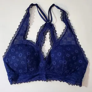 Victoria’s Secret Lightly Lined Racerback Floral Lace Ensign Navy Blue Bralette thumbnail 1