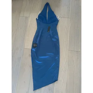 Lulus Blue Satin Halter Asymmetrical Midi Dress Size S thumbnail 8