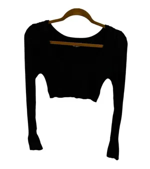 Intimately Free People Ribbed Black Long Sleeve Crop Top thumbnail 1