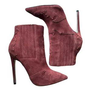 Burgundy suede pointed toe stiletto ankle boots with cowgirl design ASOS size 6 thumbnail 7
