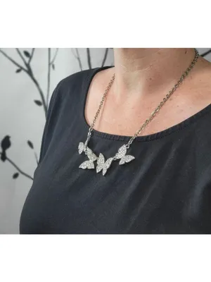 Silver Tone Rhinestone Butterfly Necklace thumbnail 3