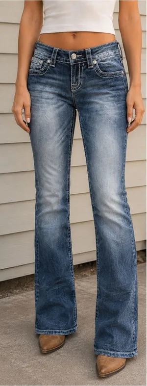 Miss Me Signature Boot Jeans Women’s 26 Blue Stretch Embellished Y2K 29 Inseam thumbnail 1