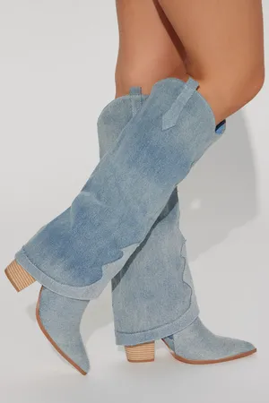 Blue Denim Knee High Cowboy Boots Size 8.5 thumbnail 3