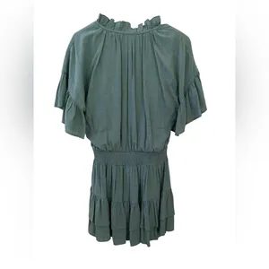 entro V-neck Ruffle Short Sleeve Smocked Waist Tiered Dress Size Medium Teal thumbnail 2
