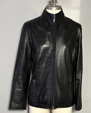 Kenneth Cole Reaction Black Leather Jacket Medium thumbnail 1