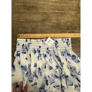 Club Monaco blue and white floral high-low skirt Smocked Waist Size Small‎ Lined thumbnail 7