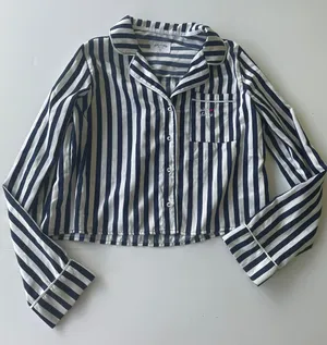 Gilly Hicks Satin Pajama Top Blue White Stripes Size Medium thumbnail 1