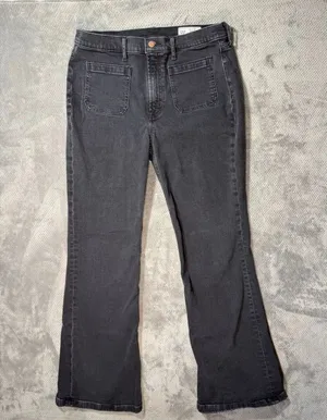 GAP ’70s Flare High Rise Jeans Women’s 31/12R Black Wash Patch Pocket Stretch De thumbnail 3