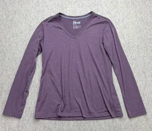 Nike Dri-Fit Shirt Women M V-Neck Long Sleeve Purple Athleisure Activewear Sport thumbnail 1