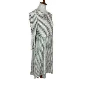 Sew In Love Dress XL Gray White Long Sleeve Boho Cottagecore Ribbed Stripe thumbnail 4