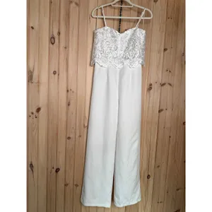 NWT Lulus Exquisite Posture White Floral Embroidered Tiered Jumpsuit Wedding M thumbnail 2