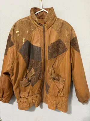 Vintage 80s Otello Pelle Leather Bomber Jacket L Patchwork Paisley Metallic Gold thumbnail 1