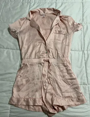 Victoria's Secret Satin Botton Front Pink Lounge Romper thumbnail 1