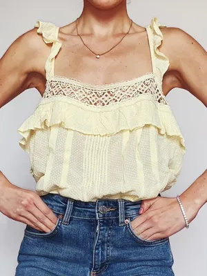 Free People Clip Dot Cami in Pale Yellow thumbnail 1
