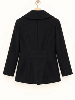 London Fog Black Double Breasted Wool Blend Longline Minimalist Pea Coat Small thumbnail 5