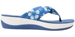 Women’s Clarks Aria Gibson Blue Floral Fabric Thong Sandals Size 10 thumbnail 1