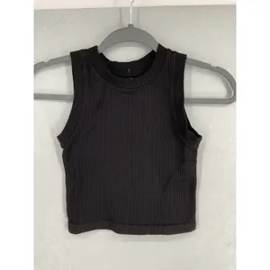 Aura Womens Tank Top Ribbed Seamless Cropped High Neck Black S/M thumbnail 2