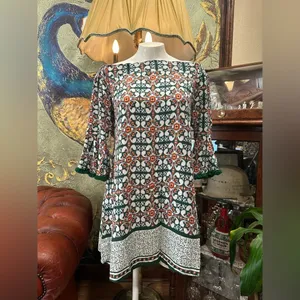 Lulus Boho Glam Open Back Medallion Print Bell Sleeve Mini Dress Size Large thumbnail 4