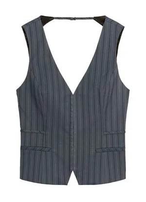 NWT Zara Pinstripe Grey Blue Vest with hook front and straps back Large thumbnail 1