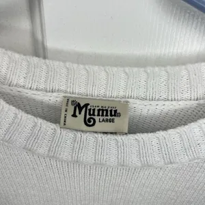 Show me your Mumu Sweater White Cropped Knit Vacay Varsity Crop Graphic Colorful thumbnail 6