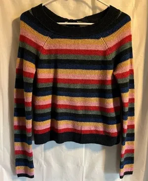 Abercrombie & Fitch Colorful Striped Bow Sweater Size‎ XS Preppy Y2K Rainbow thumbnail 1