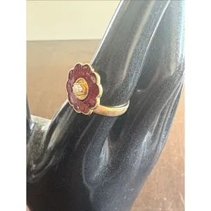 Gold Red Flower Ring with Center Accent thumbnail 3