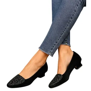 High Lights Black Velvet Beaded Loafers Low Heel Dress Shoes Women's Size 8 thumbnail 1