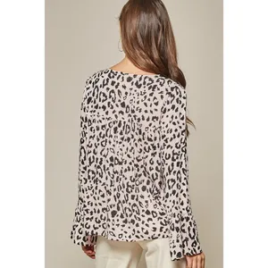 Savanna Jane Leopard Embroidered Bell Sleeve Top Medium Women’s Cream thumbnail 6