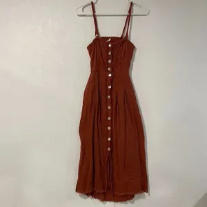 Free People Rust Button Front Midi Dress Boho Cottagecore Sundress thumbnail 2