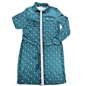 Boden Teal Green Crescent Moon Polka Dot Shirt Dress US 8R Navy Piping Belted thumbnail 9