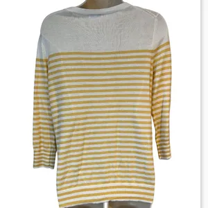 GAP‎ Yellow and White Striped Lightweight 3/4 Sleeve Cardigan Women’s Medium thumbnail 2