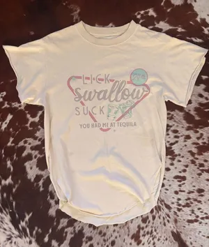 Lick swallow‎ suck Cream Graphic Tee - 'You Had Me at Tequila' sz small thumbnail 1