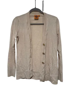 Tory Burch Beige Merino Wool Button Cardigan M thumbnail 1