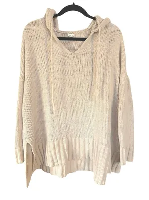 Aerie Crochet Chenille Cream Knit Hoodie Sweater Soft Cozy Oversized Boho Medium thumbnail 1