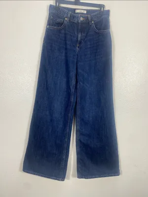 Mango Deep Indigo Wide-Leg Jeans Size 4 100% Cotton thumbnail 5
