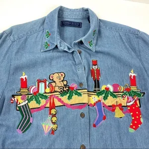Karen Scott Vintage Christmas Chambray Top thumbnail 2