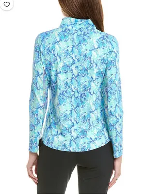 IBKUL Women's Mock Neck Zipper Long Sleeve Top in Cora Jade Blue Size Small thumbnail 2