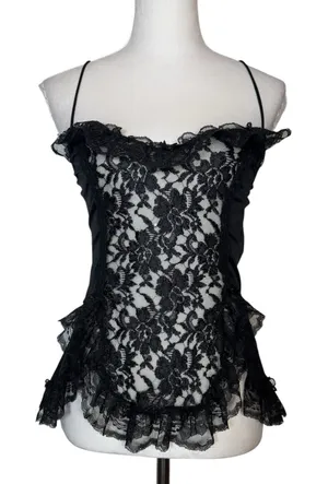Vintage Y2K Lace Babydoll Cami Top S Black Bow Whimsigoth Coquette Fairy Grunge thumbnail 1