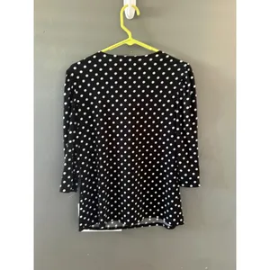 Diana Belle Womens Black White Polka Dot Tie Neck 3/4 Sleeve Blouse Top‎ Size S thumbnail 7