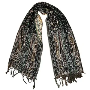 Jamawar Paisley Floral Pashmina Blend Scarf‎ Fringed Shawl Wrap 64x28 Boho Soft thumbnail 2